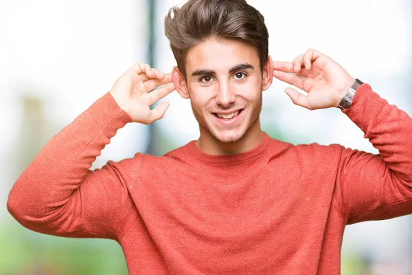 Zole Arka Plan Gülen Çekerek Kulakları Parmaklar Komik Jest Ile — Stok fotoğraf