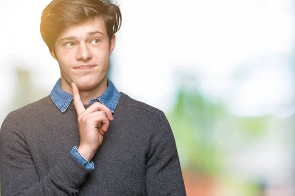 Young Handsome Elegant Man Isolated Background Hand Chin Thinking Question — Stock Photo, Image