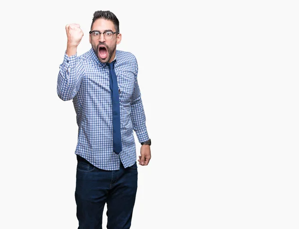 Young Business Man Wearing Glasses Isolated Background Angry Mad Raising — Stock Photo, Image