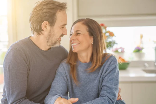 Romantic Middle Age Couple Sitting Together Home — Stock Photo, Image