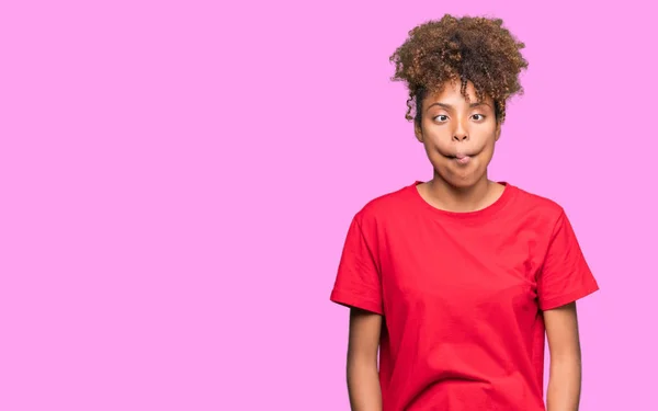 Beautiful Young African American Woman Isolated Background Making Fish Face — Stock Photo, Image