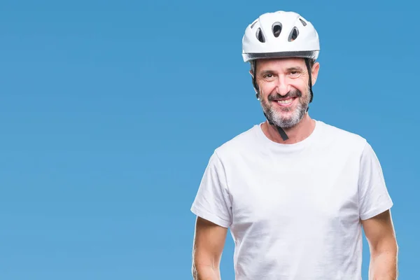 Hombre Ciclista Mediana Edad Que Usa Casco Seguridad Bicicleta Fondo —  Fotos de Stock
