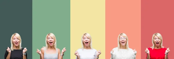 Collage Vacker Blond Kvinna Över Vintage Isolerad Bakgrund Firar Förvånad — Stockfoto