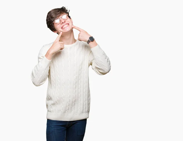 Young Handsome Man Wearing Glasses Isolated Background Smiling Confident Showing — Stock Photo, Image