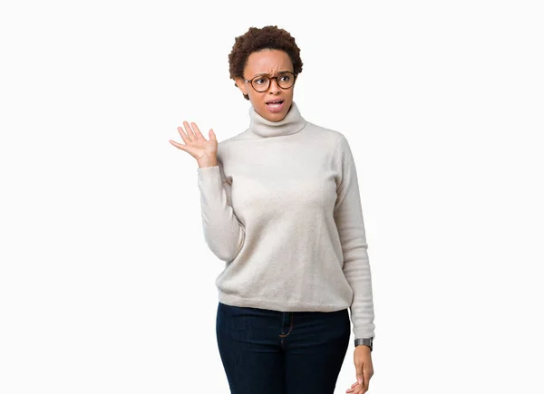 Young Beautiful African American Woman Wearing Glasses Isolated Background Shock — Stock Photo, Image
