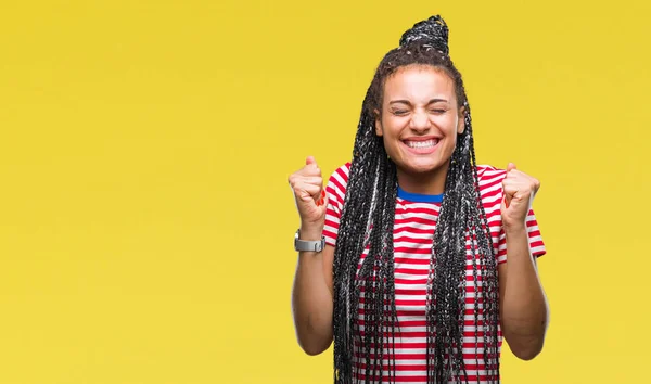 Jovem Trançado Cabelo Afro Americano Menina Sobre Fundo Isolado Animado — Fotografia de Stock