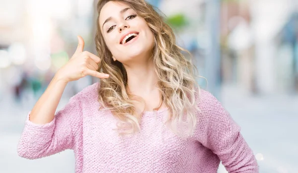 Beautiful Young Blonde Woman Isolated Background Smiling Doing Phone Gesture — Stock Photo, Image