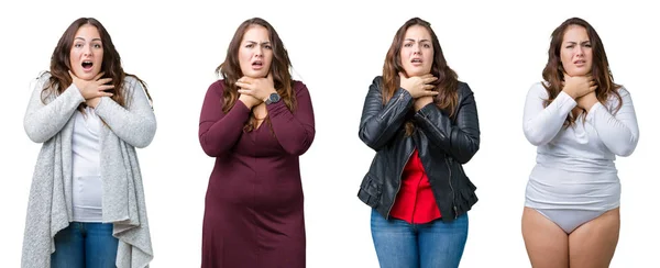 Collage Einer Schönen Size Frau Vor Isoliertem Hintergrund Die Schreit — Stockfoto