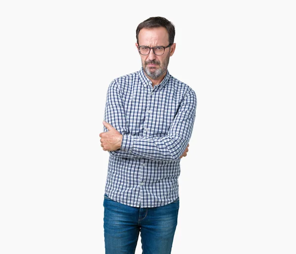 Schöner Eleganter Älterer Mann Mittleren Alters Mit Brille Über Isoliertem — Stockfoto