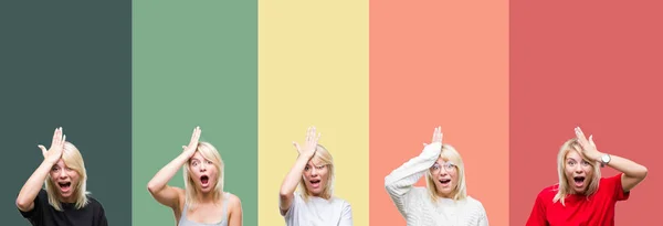 Collage Vacker Blond Kvinna Över Vintage Isolerad Bakgrund Förvånad Med — Stockfoto