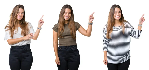 Collage Hermosa Joven Sobre Fondo Aislado Con Una Gran Sonrisa —  Fotos de Stock