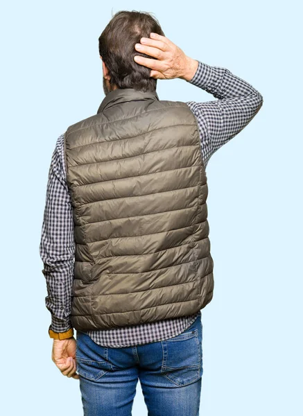 Middle Age Handsome Man Wearing Winter Vest Backwards Thinking Doubt — Stock Photo, Image