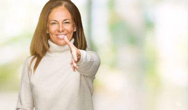 Bella Donna Adulta Mezza Età Che Indossa Maglione Invernale Sfondo — Foto Stock