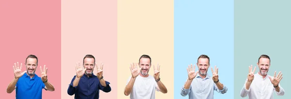 Colagem Homem Bonito Hoary Sênior Sobre Listras Coloridas Fundo Isolado — Fotografia de Stock