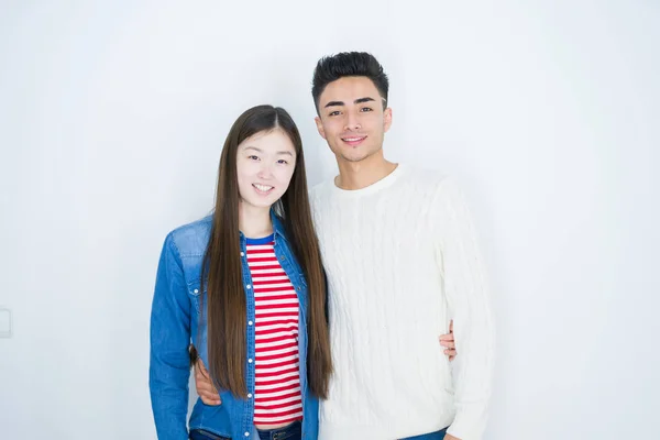 Beautiful Young Asian Couple White Isolated Background Happy Cool Smile — Stock Photo, Image