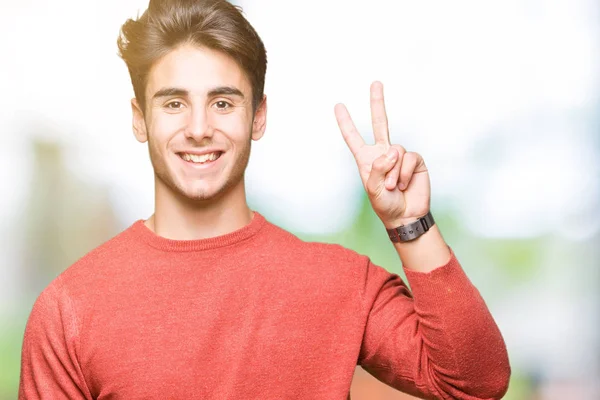 Jovem Homem Bonito Sobre Fundo Isolado Mostrando Apontando Para Cima — Fotografia de Stock