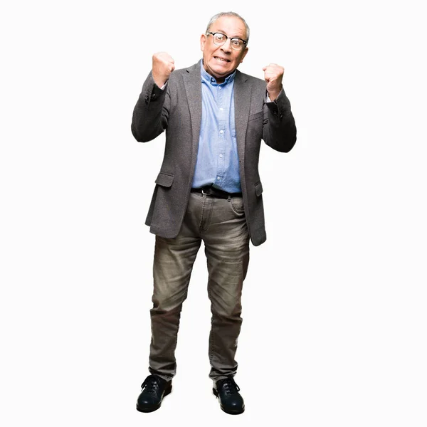Handsome Senior Businesss Man Bär Glasögon Firar Förvånad Och Förvånad — Stockfoto
