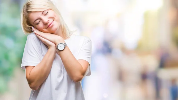 Young Beautiful Blonde Woman Wearing White Shirt Isolated Background Sleeping — Stock Photo, Image