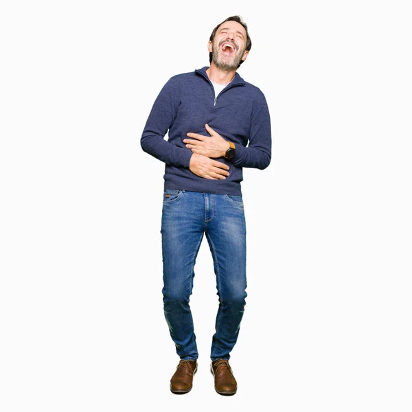 Middle Age Handsome Man Wearing Sweater Smiling Laughing Hard Out — Stock Photo, Image