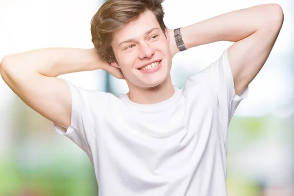 Casual Beyaz Shirt Üzerinde Izole Giyen Genç Yakışıklı Adam Arka — Stok fotoğraf
