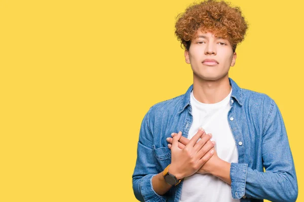 Jonge Knappe Man Met Afro Haar Dragen Van Denim Jasje — Stockfoto