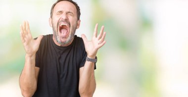 Yakışıklı orta yaş ağarmış komuta sizde kızgın ve silah ile başarı için deli kutluyor izole arka plan üzerinde kaldırdı ve heyecanlı çığlık gözler kapalı. Kazanan kavramı