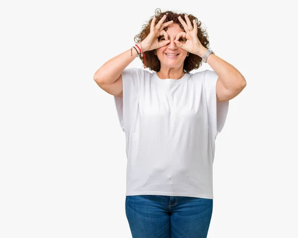 Hermosa Mujer Mediana Edad Ager Vistiendo Una Camiseta Blanca Sobre —  Fotos de Stock