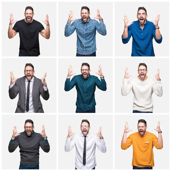 Collage Bell Uomo Sfondo Isolato Che Celebra Pazzo Pazzo Successo — Foto Stock