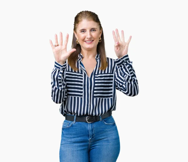 Middle Age Mature Business Woman Isolated Background Showing Pointing Fingers — Stock Photo, Image