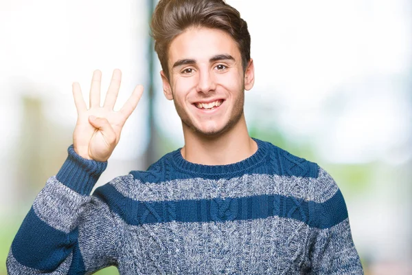 Junger Gutaussehender Mann Über Isoliertem Hintergrund Der Mit Finger Nummer — Stockfoto