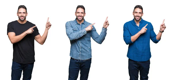 Colagem Homem Bonito Sobre Fundo Isolado Branco Sorrindo Olhando Para — Fotografia de Stock