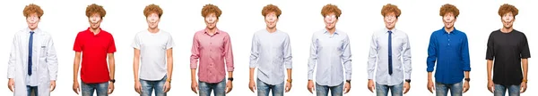 Kolaż Młodego Mężczyzny Ubrany Różne Spojrzenia Białym Tle Sprawia Ryba — Zdjęcie stockowe