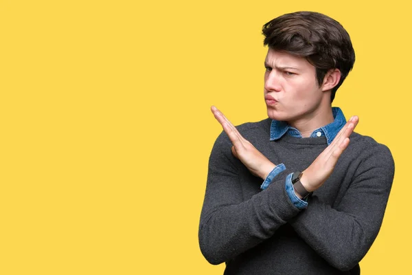 Jovem Bonito Homem Elegante Sobre Fundo Isolado Expressão Rejeição Cruzando — Fotografia de Stock