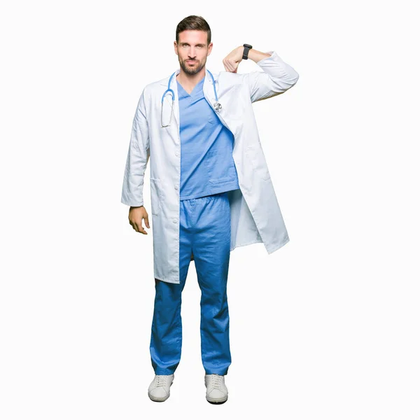 Handsome Doctor Man Wearing Medical Uniform Isolated Background Strong Person — Stock Photo, Image