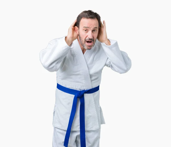 Hombre Mayor Guapo Mediana Edad Con Uniforme Kimono Sobre Fondo —  Fotos de Stock