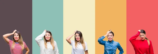 Collage Mujer Hermosa Joven Sobre Fondo Aislado Vintage Colorido Confundir — Foto de Stock