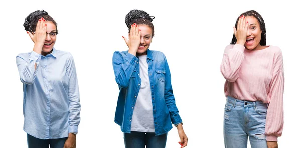 Collage Hermoso Cabello Trenzado Mujer Afroamericana Sobre Fondo Aislado Que — Foto de Stock