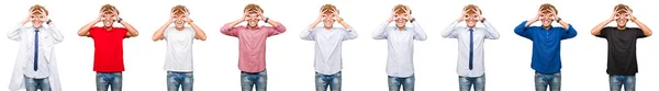 Collage Young Man Wearing Different Looks Isolated White Background Doing — Stock Photo, Image