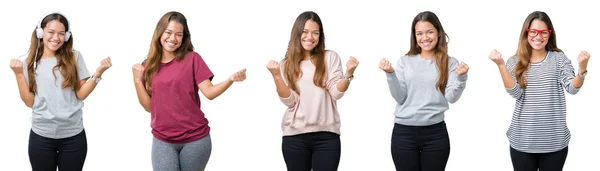 Colagem Bela Jovem Sobre Fundo Isolado Celebrando Surpreso Surpreso Pelo — Fotografia de Stock