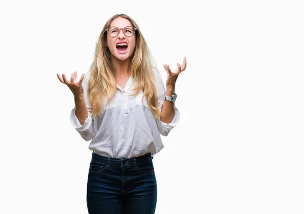 Junge Schöne Blonde Geschäftsfrau Mit Brille Über Isoliertem Hintergrund Verrückt — Stockfoto