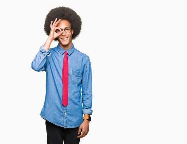 Young African American Business Man Afro Hair Wearing Glasses Red — Stock Photo, Image