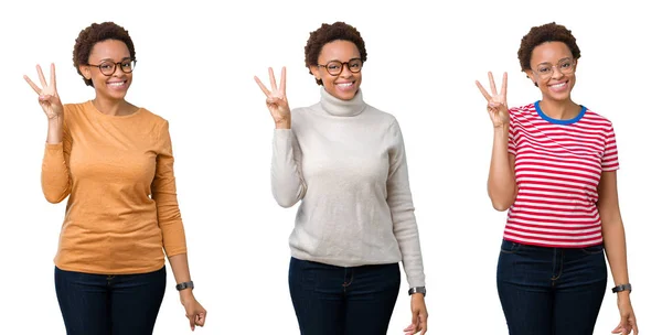 Joven Mujer Afroamericana Con Cabello Afro Usando Gafas Que Muestran —  Fotos de Stock