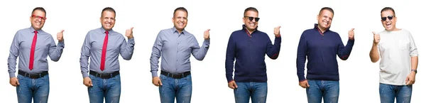 Composición Del Hombre Árabe Mediana Edad Sobre Fondo Aislado Sonriendo —  Fotos de Stock