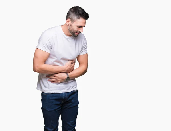 Hombre Joven Que Usa Una Camiseta Blanca Casual Sobre Fondo —  Fotos de Stock