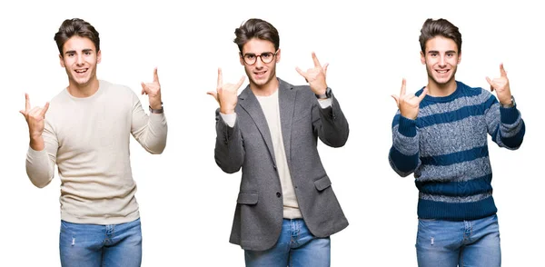 Collage Young Handsome Business Man Isolated Background Shouting Crazy Expression — Stock Photo, Image