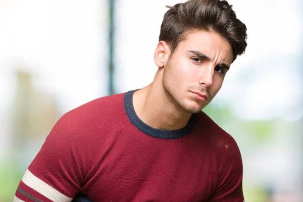 Young Handsome Man Isolated Background Hand Stomach Because Nausea Painful — Stock Photo, Image