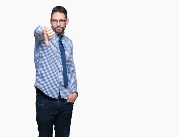 Joven Hombre Negocios Con Gafas Sobre Fondo Aislado Que Infeliz — Foto de Stock