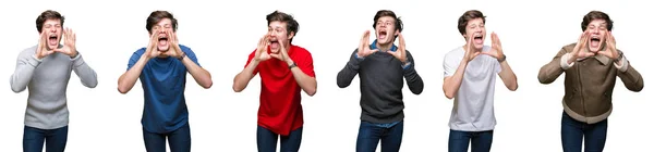 Collage Eines Jungen Mannes Über Weißem Isoliertem Hintergrund Der Wütend — Stockfoto