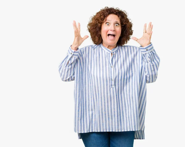 Schöne Seniorin Mittleren Alters Marineblauem Hemd Vor Isoliertem Hintergrund Die — Stockfoto
