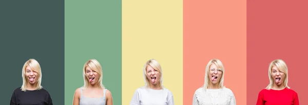 Collage Beautiful Blonde Woman Vintage Isolated Background Sticking Tongue Out — Stock Photo, Image